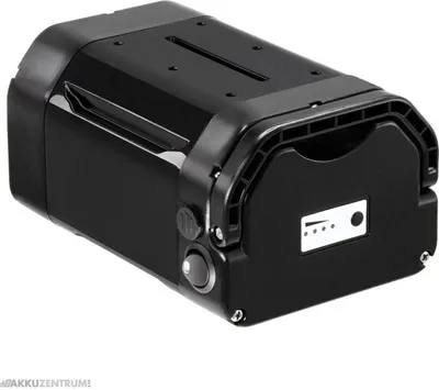 A black battery pack, likely for an electric bike, is shown against a white background.