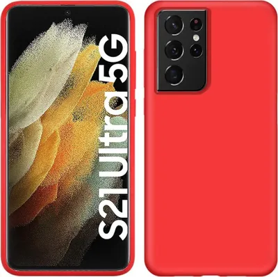 Produktbild von Galaxy S21 Ultra 5G Hülle, LaimTop Flüssig Silikon Soft Gummi Schutzhülle für Samsung Galaxy S21 Ultra 5G Rot