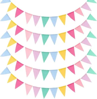 Produktbild von 4M Wimpelkette, 5 Stück Wimpelkette Outdoor Wetterfest, Girlande Dekoration Regenbogen Deko für Matschküche Geburtstag Party Kinderzimmer