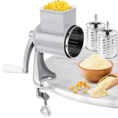 Handmühle mit 2 Trommelklingen, Nussmühle, Alu/Edelstahl, weiß