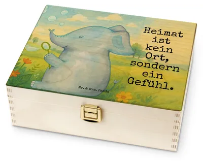 Produktbild von Mr. & Mrs. Panda teedose holz Elefant Seifenblasen Design - Weiß - Geschenk, Teebeutel Aufbewahrung, Heimat, Liebe, Liebesspruch, teebox, Elefanten, für Paare, Tee Box