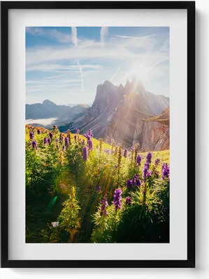 Produktbild von Landschaft Dolomiten– Wandbild mit Rahmen – Gerahmtes Bild  – Wanddekoration – 50x70 cm –  Schwarz Rahmen