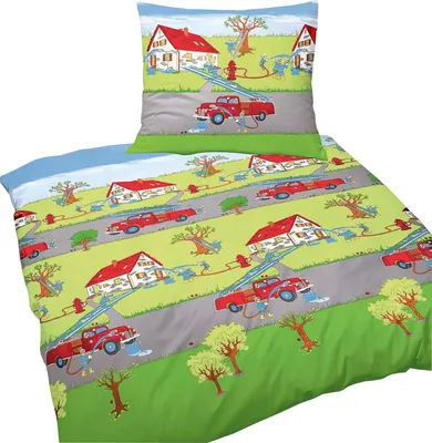 Produktbild von Bierbaum Kinder Renforce Bettwäsche 2 tlg. 135x200cm Baumwolle Feuerwehr im Einsatz