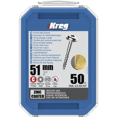 Produktbild von Kreg Pocket-Hole Schrauben 51 mm, Verzinkt, Maxi-Loc, Grobgewinde 50Stk. - Auslaufartikel