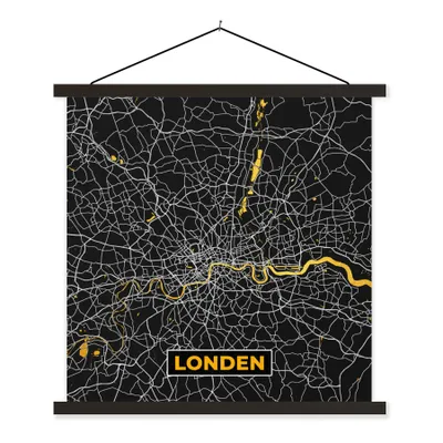 Produktbild von MuchoWow® Textilposter London - Stadtplan - Gold - Karte 90x90 cm mit schwarzem Rahmen - Magnetisches