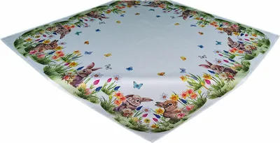 Produktbild von Tischdecke Tischläufer Druck Osterhase Blumenwiese Ostern 110 x 110 cm