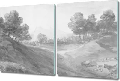 Produktbild von Glas-Herdabdeckplatte Glaskeramikkochfeld-Abdeckung Spritzschutz - 2x 40x52 cm - Vintage Landschaft