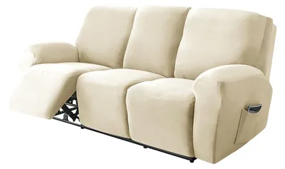 Sesselbezug Stretch Samt 3-Sitzer Beige Antirutsch