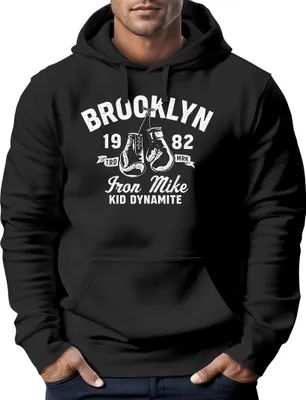 Produktbild von Hoodie Herren Boxen Iron Mike Brooklyn Retro Design Print Kapuzen-Pullover Männer Fashion Streetstyle Neverless® schwarz XL