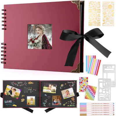 Produktbild von Fotoalbum zum Selbstgestalten Schwarz 29,5 x 21 cm mit 80 Seiten & 6 Metallic-Stiften