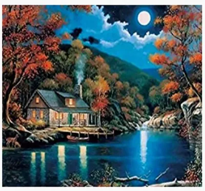 Produktbild von "Malen nach Zahlen: Haus am See bei Nacht, 40x50 cm"