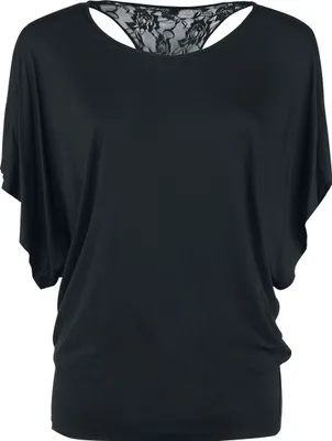 Produktbild von Forplay Damen schwarzes lockeres T-Shirt mit Spitze S