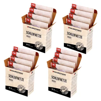 Produktbild von Toolbrothers SPIDER Schleifset Netzschleifmittel 4 Packungen 160x Schleifnetze 125mm Klett je 40x P80 / P120 / P180 / 240 für Hartholz, Weichholz, Lack, Stein, Stahl, Aluminium, Furnier