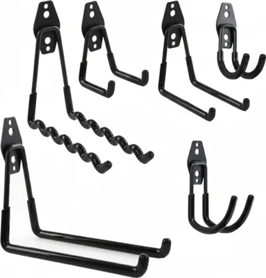 Produktbild von Set 6 Stck. Wandhaken von BOTLE, Werkzeughaken, S, M, L Grosse, Stahl mit PVC, für Garage, Werkstatt, Elektrowerkzeuge, Sportgeräte, Doppelhaken, Fahrräder, Tragkraft bis 40kg Verlängerungskabel