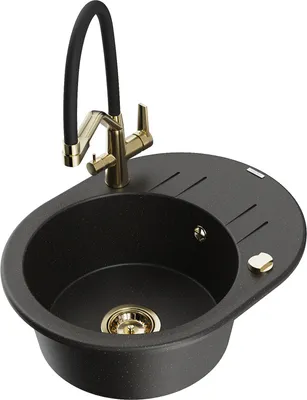 Produktbild von Mexen Kevin 1-Becken-Granitspüle mit Mischbatterie Duo, Schwarz/Gold metallisch - 6517-75-671701-57-G