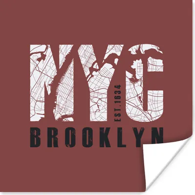 Produktbild von MuchoWow® Poster New York - Rot - Karte 50x50 cm - Wohnzimmerdekoration