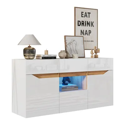 Produktbild von Wohnzimmeranrichte,Sideboards Mit 4 Schubladen,Schrank mit zwei Fächern,breite grifflose Kommode,Hochglanz-Sofa-Beistellschrank mit LED-Beleuchtung