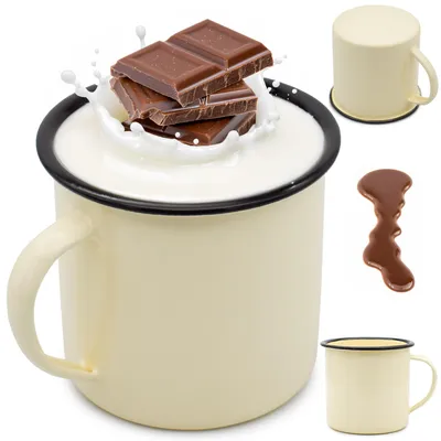 Zdjęcie produktu dla Kubek Stalowy 750ml Emaliowany Kremowy Uniwersalny na Mleko Kuchenny 10cm