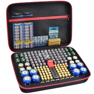 Produktbild von Batterie Organizer Box AA AAA 9V C D – Aufbewahrungskoffer für Batterien mit Tester