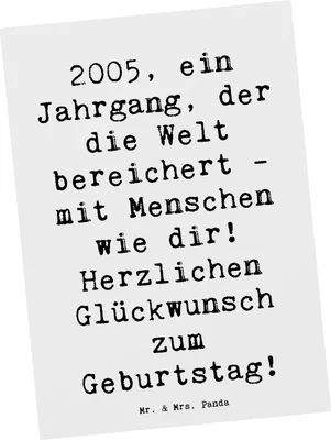 Produktbild von Mr. & Mrs. Panda Postkarte Spruch 2005 Geburtstag - Weiß - Geschenk, feiern, Grußkarte, Postkarten, Geboren am, Alter, Geburtsjahr, Geburtstagsparty, Ansichtskarten, Jahr