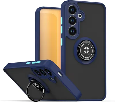 Produktbild von Hülle für Samsung Galaxy S24/ S25 Matte Transluzent TPU Stoßfest Schutzhülle mit Ring Halter Ständer Blau