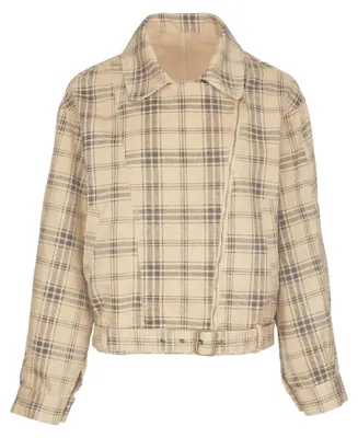 Produktbild von Damen Jacke beige Größe S mit Karomuster und asymmetrischem Reißverschluss