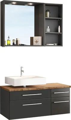Produktbild von Unterbecken-Set Handwaschplatz Gästebad Badmöbel Waschplatz Badset "Davos VIII" Graphit/Grau-Matt