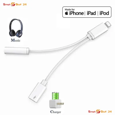 Produktbild von 2 in 1 Lightning to 3.5mm Aux Kabel + Adapter für Laden für Iphone 7/8/X/XS/11