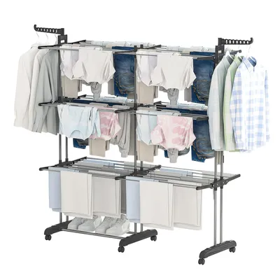 Produktbild von Wäscheständer Wäschetrockner Wäscheturm Kleiderständer Klappbar Ständer Zweistufiger Teleskop-Wäschetrockner mit Rollen 83*64*176cm