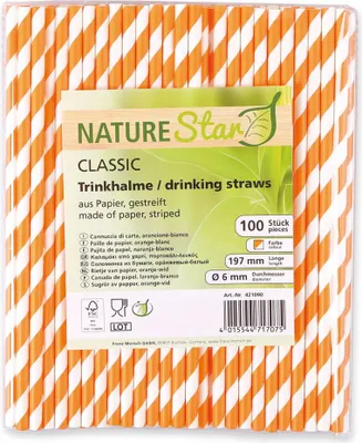 Produktbild von NATURE Star Papiertrinkhalme Classic 197 mm orange/weiß 100 Stück