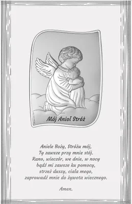Image de Ange gardien argent Tableau moderne au-dessus du lit avec gravure | Taille : 13,5x21 cm | Numéro d'article : BC6764F/2