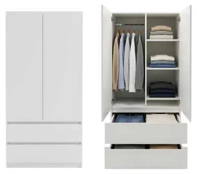Produktbild von Home Collective Schrank Mehrzweckschrank Kleiderschrank 90x50x180 cm | Garderobenschrank Aktenschrank Hochschrank | 2 Türen & 2 Schubladen | griffloses Design robuster Holzwerkstoff | Weiß