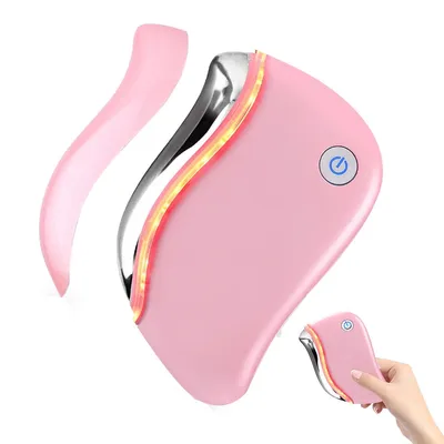 Produktbild von Gua Sha Gesichtsmassagegerät, Rotlicht LED, Vibrationsmassage, Wärme 42–46°C, Lifting & Straffung, Anti-Aging, Hautpflegegerät, Beauty Massager, Pink