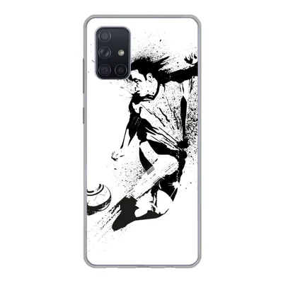 Produktbild von MuchoWow® Handyhülle Schutzhülle Hülle für Samsung Galaxy A51 5G Eine Illustration einer Person, die einen Fußball in Richtung Tor schießt - Jungen - Junge - Kind Silikon Softcase Handy Hülle - Abbildung