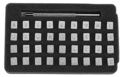 Stempelset Buchstaben & Zahlen, 36 Stück, Stahl, 3 mm