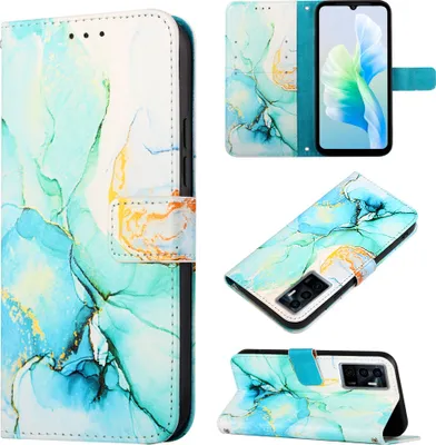 Produktbild von VIVO S10E 5G Hülle, Marmor Motiv Kunstleder Tasche Wallet Kartenfächer mit Standfunktion Klapp Schutzhülle für VIVO S10E 5G / V23E 4 5G / Y75 4G Grün