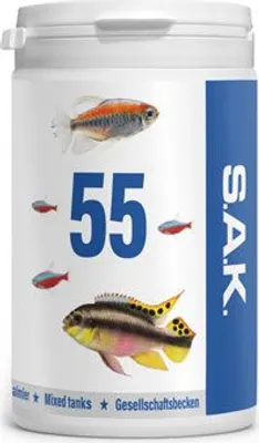 Produktbild von S.A.K. 55 - Komplettes vollwertiges Alleinfuttermittel für alle Zierfischarten. Granulat 130 g (300 ml) Granulatgröße 2 Körnung 1.0 - 1.5 mm - Fischgröße 5 - 7 cm