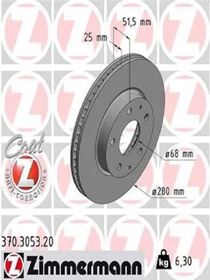 Produktbild von 2x ZIMMERMANN Bremsscheibe 370.3053.20 für MAZDA 3 Schrägheck (BM BN) CX-3 (DK)