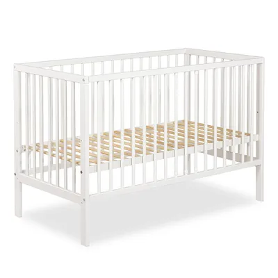 Produktbild von Babybett Weiß 120x60 cm - Klassisches Kinderbett aus Holz - Höhenverstellbares Gitterbett (Ohne Matratze)