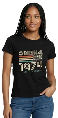 Produktbild von Spreadshirt Original 1974 Jahrgang Vintage Geburtstag Frauen T-Shirt, XL, Schwarz