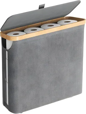 Produktbild von PolkaHome® Bambus-Toiletpapierhalter mit Deckel – feuchtigkeitsbeständig, rutschfest, 43 x 17 x 41 cm