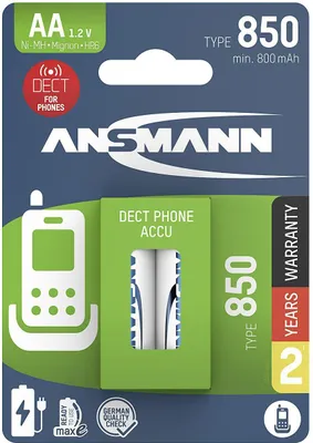 Produktbild von Ansmann 1312-0025, Wiederaufladbarer Akku, AA, Nickel-Metallhydrid (NiMH), 1,2 V, 4 Stück(e), 850 mAh