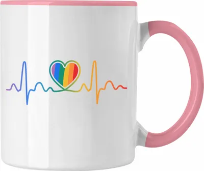 Produktbild von Trendation - LGBT Tasse Geschenk für Schwule Lesben Transgender Regenbogen Herzschlag Lustige Grafik Regenbogen (Rosa)