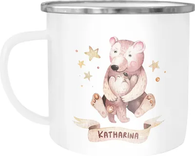 Produktbild von Emaille-Tasse mit Namen Bären Motiv Emaille-Becher personalisierte Geschenke Frauen Mädchen Namensbecher SpecialMe®  weiß-metall Emailletasse