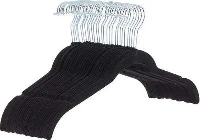 Image de Cintres pour chemisiers/robes, peu encombrants et rembourrés de velours, noirs, lot de 30