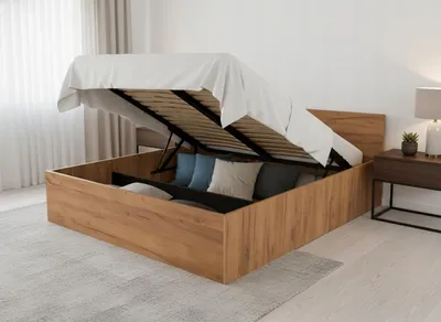 Produktbild von Komvortowy | Bett 120x200 Cm | Doppelbett Mit Metall-Lattenrost | EICHE CRAFT | Großem Bettkasten & Stauraum | Hochklappbar Nach Oben