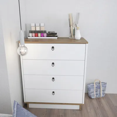 Produktbild von Skye Decor, Sahra - White, Walnut, Kommode, Weiß, 100 % MELAMINBESCHICHTETE SPANPLATTEN, 72 x 42 x 83,1 cm