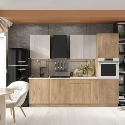 Produktbild von Küche 260 cm - Eiche Cremona und Beige Matt - Küchenmöbel - Ohne Elektro Geräten - Beige Arbeitsplatte - mit Hängeschränke und Unterschränke - SOFIA