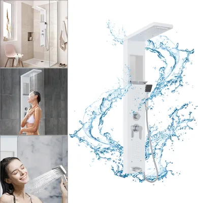 Obrázek produktu pro UISEBRT Sprchový systém z nerezové oceli s dešťovou sprchou se sprchovým panelem a sprchovým sloupem Sprchové baterie Multifunkční sprchový panel Sada sprchových sloupů Bílá barva