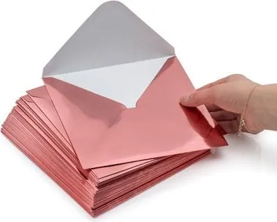 Produktbild von Quadratische Umschläge, dekorativ, K4, metallisch rosa, 120 g/m²